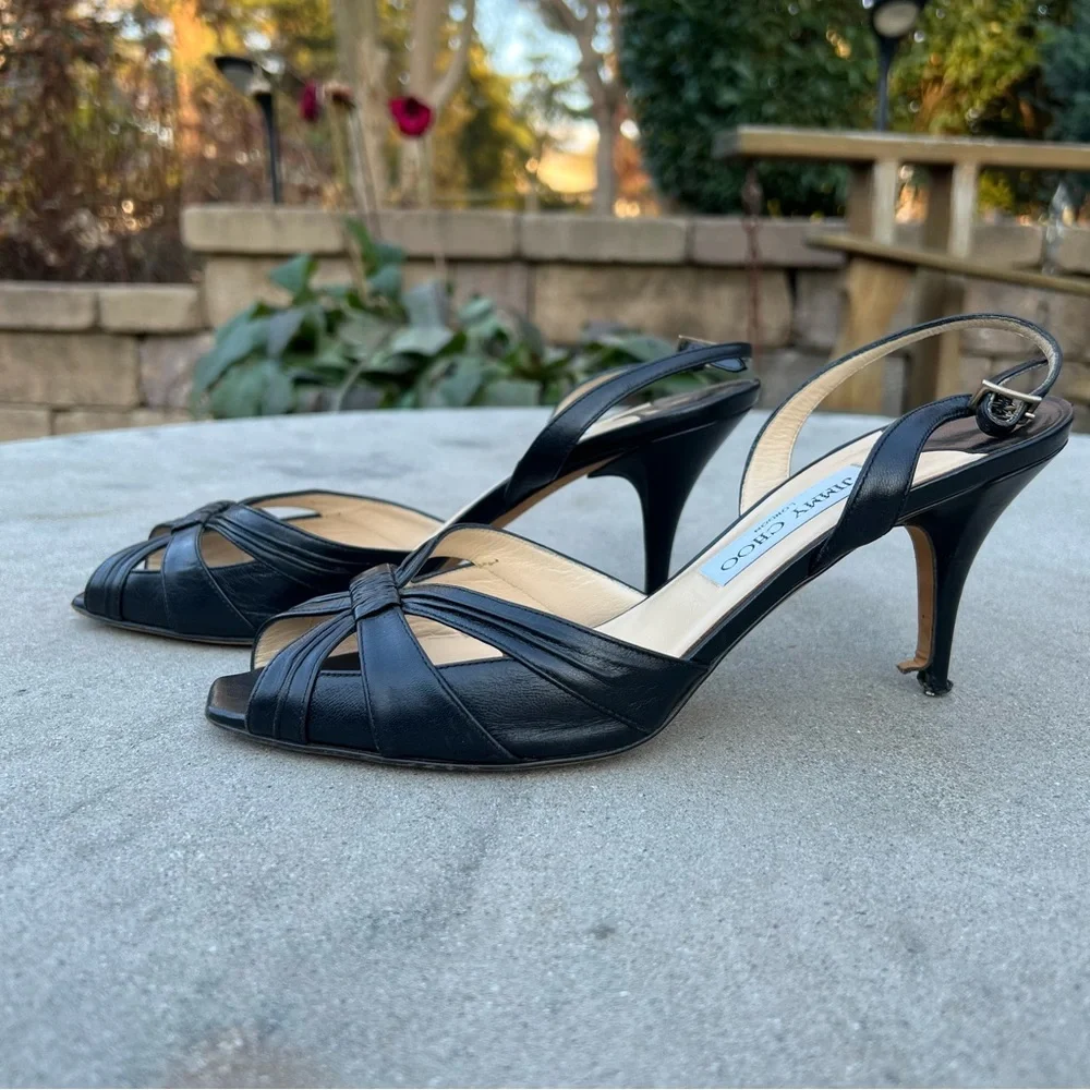 Jimmy Choo Black Slingback Open Toe Heels Size  40 - Picture 7 of 13